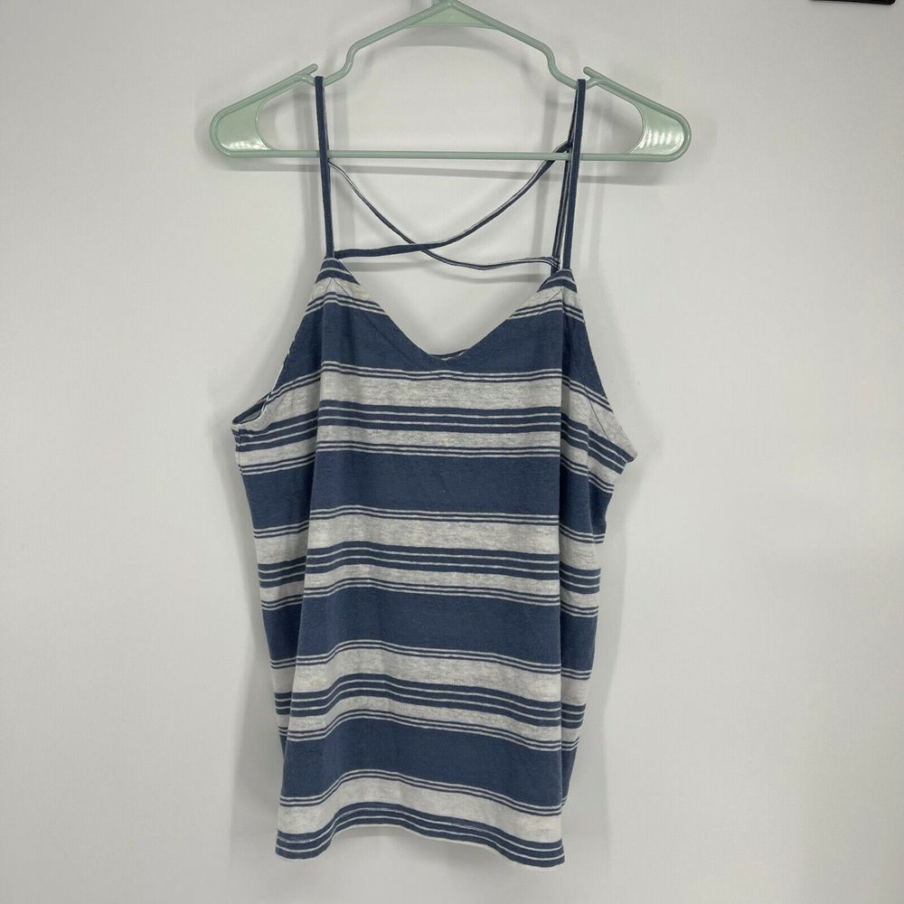 Universal Thread Tank Top Womens Size L Blue Striped Strappy V-Neck Summer